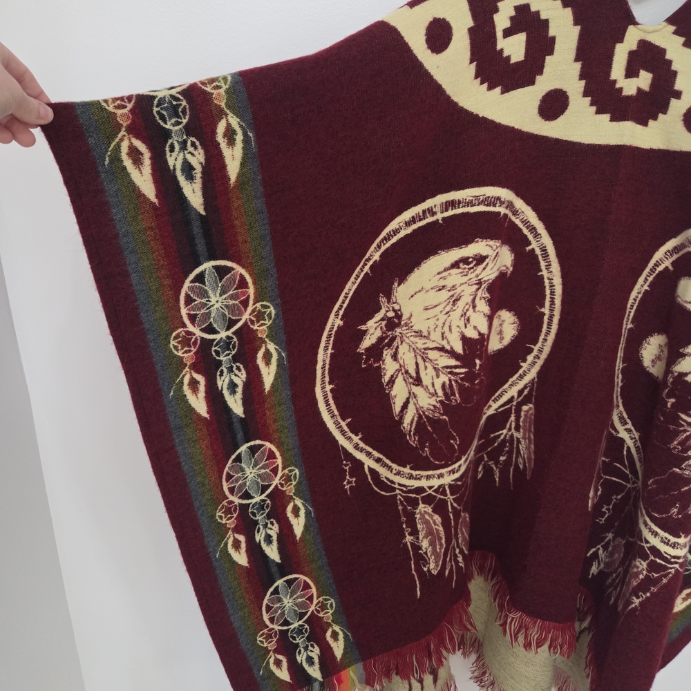 Elegant Burgundy Poncho Sweater - Picture 4 of 5
